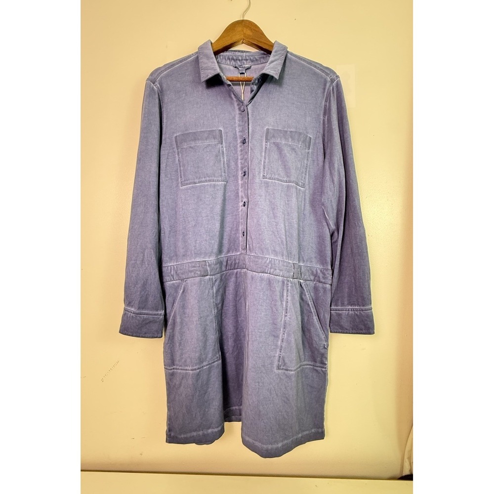 NZT Nic + Zoe Blue Shirt Dress L NWT Cotton Stretch Casual Pockets $138